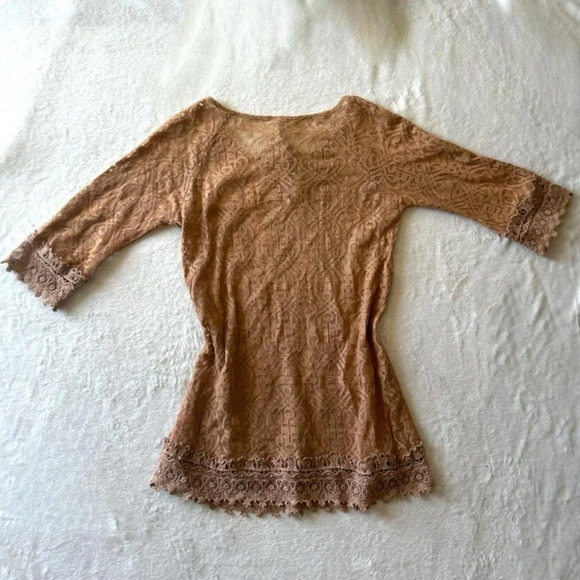 Y2K 2000s Boho Coconut Girl Lace Mini Slip Coverup Dress - Picture 5 of 10